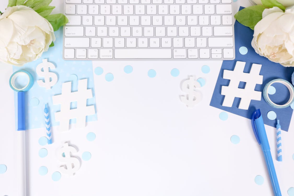 a keyboard with hashtags