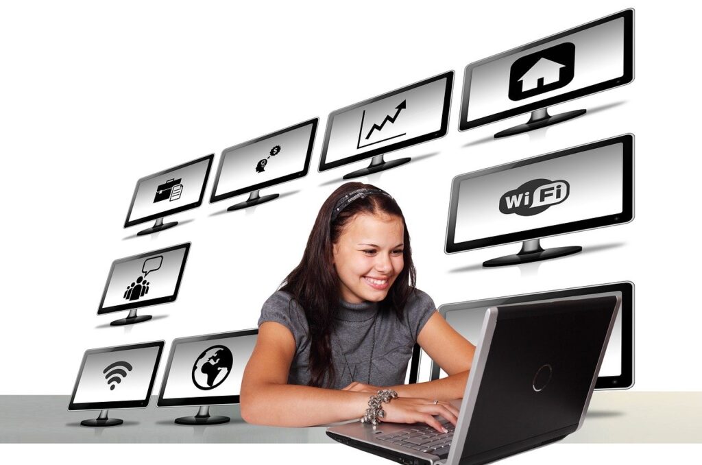 a woman using a laptop
